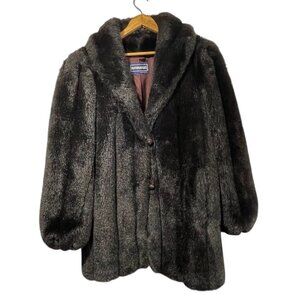 Outerlayers Womens Vintage Faux Fur Coat Sz 12 Chocolate Brown Made USA